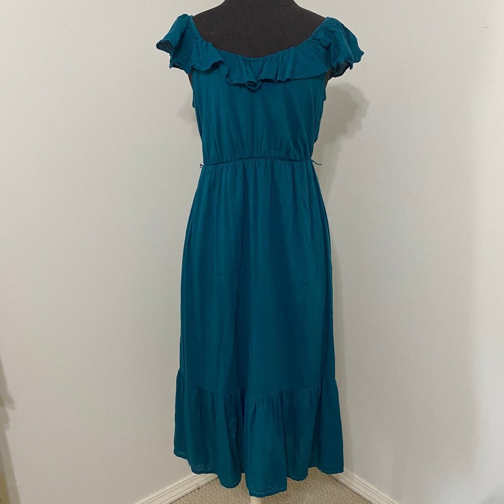 Old Navy Teal Ruffle Off Shoulder Midi Dress